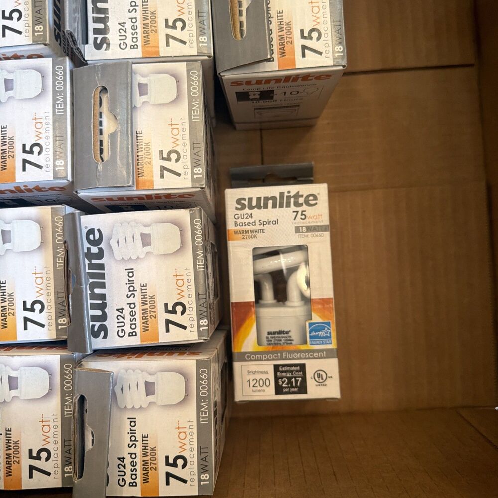 Sunlite 00660 SL18/E/GU24/27K Spiral CFL Bulb 18W 75W Eq GU24 Base 16-Pack Lot